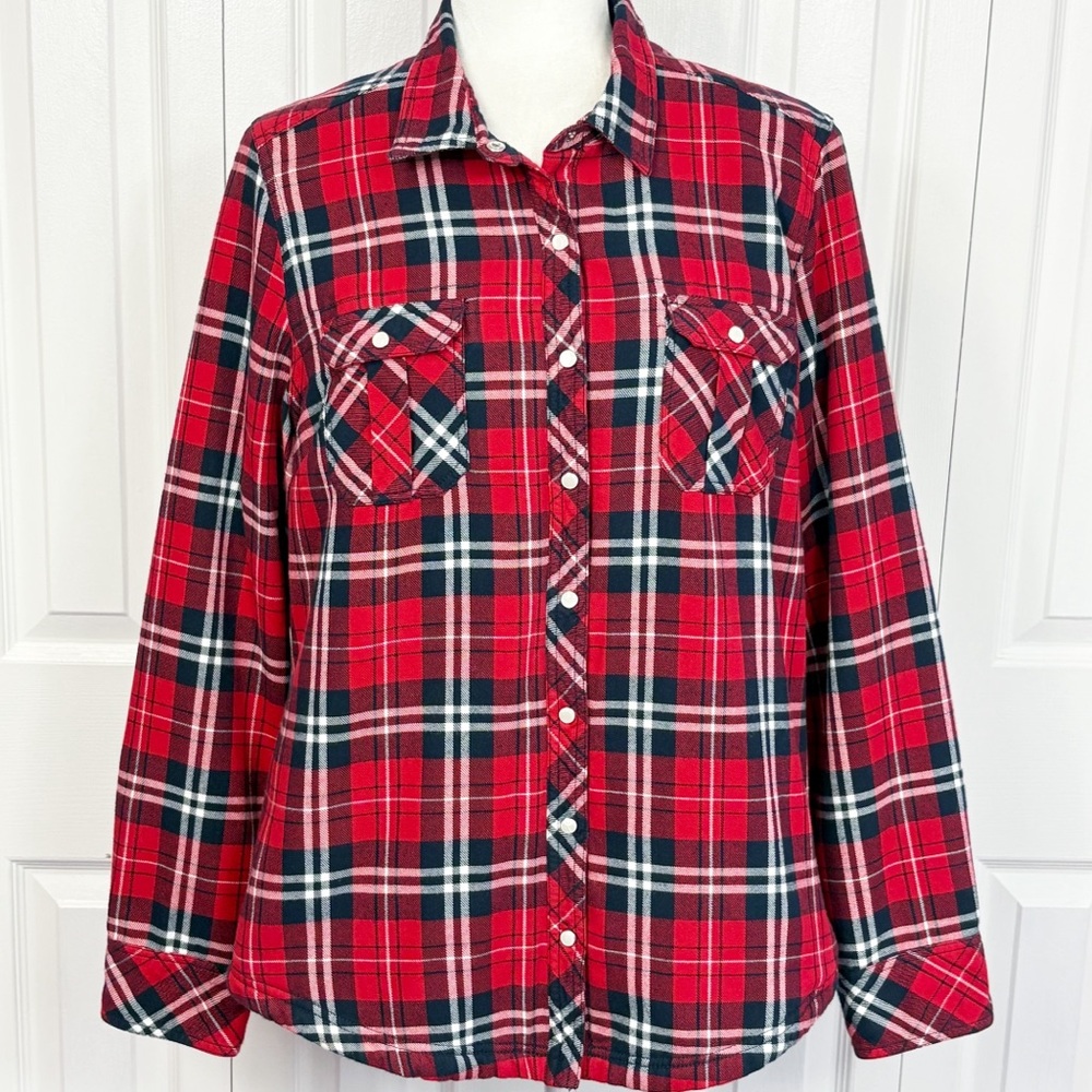 BC Clothing Red Plaid Flannel Pearl Snap Fleece Lined Shirt Jacket XL